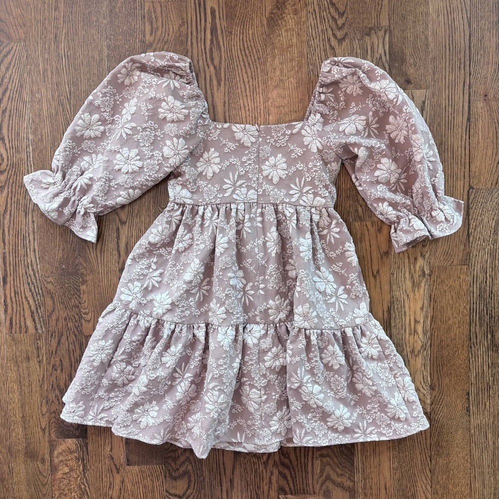 entro Tan Floral Babydoll Dress Small Puff Sleeve Cottagecore Boho - Picture 6 of 6